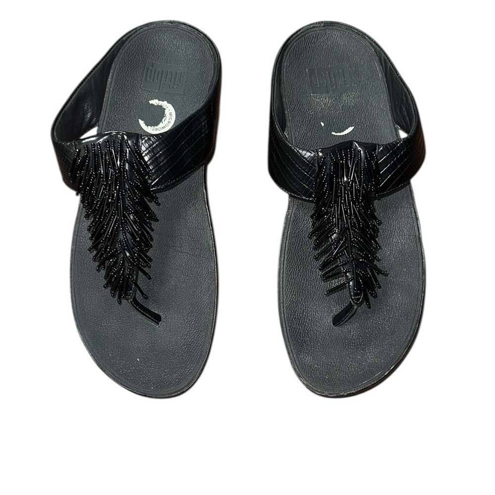 FitFlop Black Leather Beaded Sandals Women’s Size 9